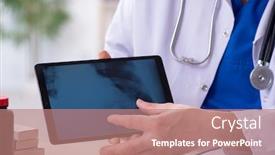  Presentation with radiologist - Slide deck featuring old-male-doctor-radiologist background and a coral colored foreground