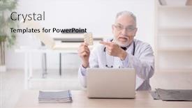  Presentation with pills - Slide set enhanced with old-male-doctor-suggesting-pills background and a  colored foreground