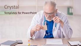  Presentation with pills - Presentation featuring old-male-doctor-suggesting-pills background and a  colored foreground