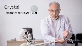  Presentation with skeleton - Slide set featuring old-male-doctor-with-skeleton background and a white colored foreground