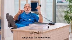  Presentation with clinic - Cool new presentation theme with old-male-doctor-working backdrop and a coral colored foreground