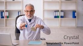  Presentation with clinic - PPT theme featuring old-male-doctor-working background and a  colored foreground