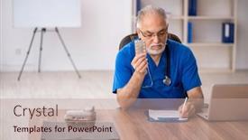  Presentation with clinic - PPT theme consisting of old-male-doctor-working background and a  colored foreground