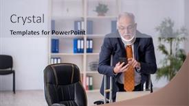  Presentation with workplace accident - Presentation theme consisting of old-male-employee-after-accident background and a light blue colored foreground