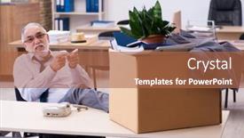  Presentation with heavy fire in an old - Beautiful PPT theme featuring old-male-employee-being-fired backdrop and a red colored foreground