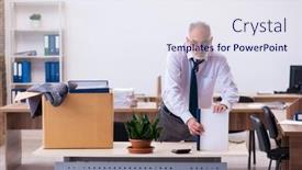  Presentation with employee - Amazing slide deck having old-male-employee-being-fired backdrop and a sky blue colored foreground