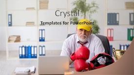 Presentation with boxer - Slides featuring old-male-employee-boxer-being background and a mint green colored foreground