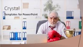 Presentation with boxer - PPT theme featuring old-male-employee-boxer-being background and a white colored foreground