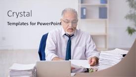  Presentation with bad - Slide deck with old-male-employee-feeling-bad background and a  colored foreground