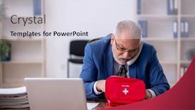  Presentation with bad - Slide set with old-male-employee-feeling-bad background and a sky blue colored foreground