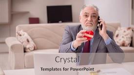  Presentation with bad - Presentation theme having old-male-employee-feeling-bad background and a soft green colored foreground