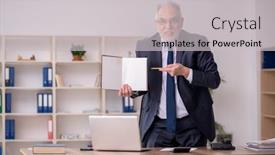  Presentation with old book - Slide set with old-male-employee-holding-book background and a light gray colored foreground