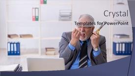  Presentation with credit card - Slide deck featuring old-male-employee-holding-credit background and a sky blue colored foreground