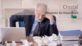  Presentation with employee - Slides consisting of old-male-employee-in-brainstorming background and a  colored foreground