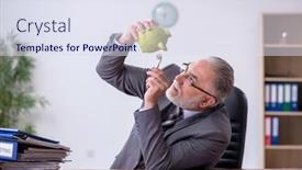  Presentation with budget - Audience pleasing slide set consisting of old-male-employee-in-budget backdrop and a sky blue colored foreground