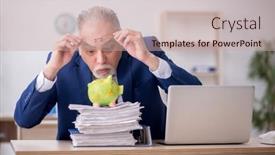  Presentation with employee retirement - Theme featuring old-male-employee-in-planning background and a coral colored foreground