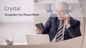  Presentation with employee retirement - PPT theme featuring old-male-employee-in-planning background and a white colored foreground