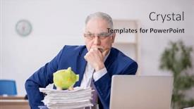  Presentation with employee retirement - Presentation design featuring old-male-employee-in-planning background and a light gray colored foreground