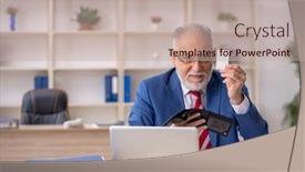  Presentation with employee - Presentation design consisting of old-male-employee-in-remuneration background and a mint green colored foreground