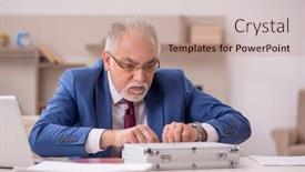  Presentation with employee - PPT layouts consisting of old-male-employee-in-remuneration background and a coral colored foreground