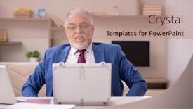  Presentation with employee - Presentation theme having old-male-employee-in-remuneration background and a coral colored foreground