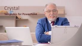  Presentation with employee - Slide set having old-male-employee-in-remuneration background and a coral colored foreground