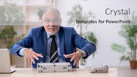  Presentation with employee - Presentation consisting of old-male-employee-in-remuneration background and a sky blue colored foreground