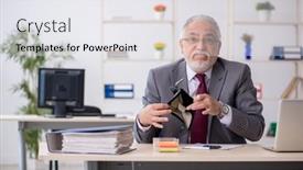  Presentation with employee - Presentation featuring old-male-employee-in-remuneration background and a white colored foreground