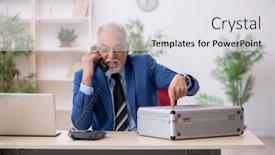  Presentation with employee - Slide set consisting of old-male-employee-in-remuneration background and a sky blue colored foreground