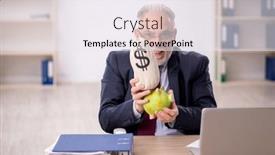  Presentation with employee - PPT theme having old-male-employee-in-remuneration background and a sky blue colored foreground