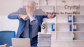  Presentation with employee - Slide deck enhanced with old-male-employee-in-remuneration background and a soft green colored foreground