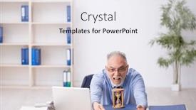  Presentation with management - Theme having old-male-employee-in-time background and a sky blue colored foreground