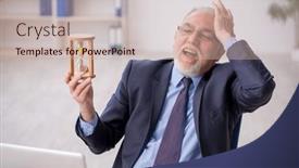  Presentation with management - PPT layouts enhanced with old-male-employee-in-time background and a soft green colored foreground