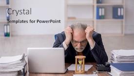  Presentation with management - Slide set enhanced with old-male-employee-in-time background and a light gray colored foreground