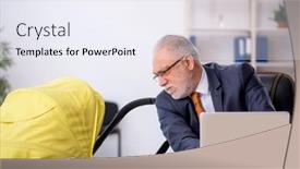  Presentation with new born - Theme having old-male-employee-looking background and a sky blue colored foreground