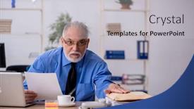  Presentation with employee - Presentation featuring old-male-employee-receiving-parcel background and a  colored foreground