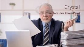  Presentation with speaking - Presentation theme featuring old-male-employee-speaking background and a  colored foreground