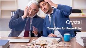  Presentation with employee - Presentation theme enhanced with old-male-employee-suffering background and a  colored foreground