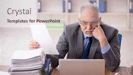  Presentation with employee - Presentation theme enhanced with old-male-employee-wearing-spacesuit background and a soft green colored foreground