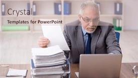  Presentation with employee - Slide deck having old-male-employee-wearing-spacesuit background and a soft green colored foreground