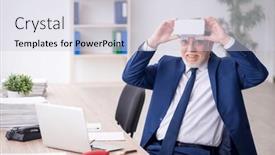  Presentation with virtual workplace - PPT layouts consisting of old-male-employee-wearing-virtual background and a lemonade colored foreground