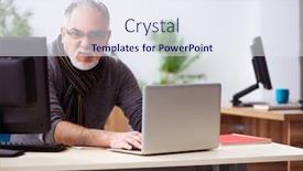  Presentation with old house - Audience pleasing PPT layouts consisting of old-male-employee-working backdrop and a sky blue colored foreground