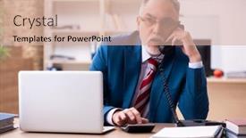  Presentation with employee working in industry - Slide deck having old-male-employee-working background and a soft green colored foreground