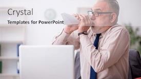  Presentation with employee - Presentation enhanced with old-male-employee-working background and a sky blue colored foreground