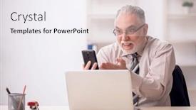  Presentation with employee - PPT theme having old-male-employee-working and a  colored foreground