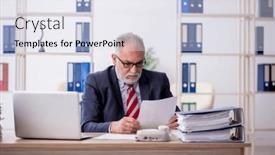  Presentation with work - Slide set enhanced with old-male-employee and a sky blue colored foreground