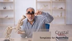  Presentation with lab animals - Slide set with old-male-paleontologist-examining-ancient background and a light gray colored foreground