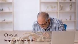  Presentation with lab animals - Slides having old-male-paleontologist-examining-ancient background and a  colored foreground