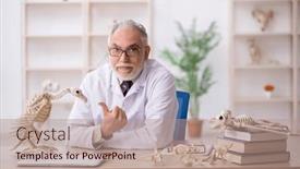  Presentation with lab animals - PPT layouts having old-male-paleontologist-examining-ancient and a coral colored foreground