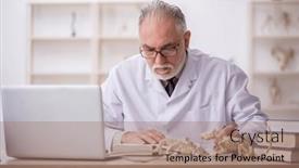  Presentation with lab animals - Presentation design having old-male-paleontologist-examining-ancient and a coral colored foreground